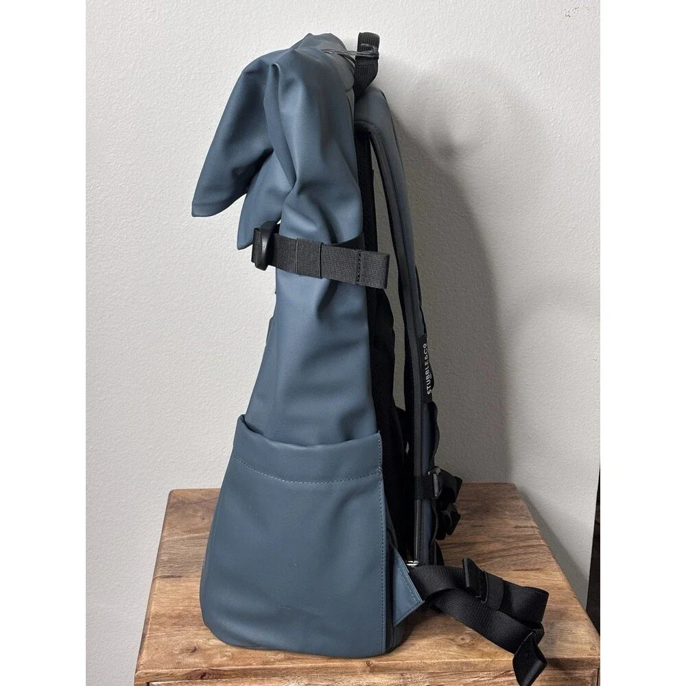 Stubble & Co Roll Top Backpack Blue Laptop Bag Pockets 30L-NWT *logo